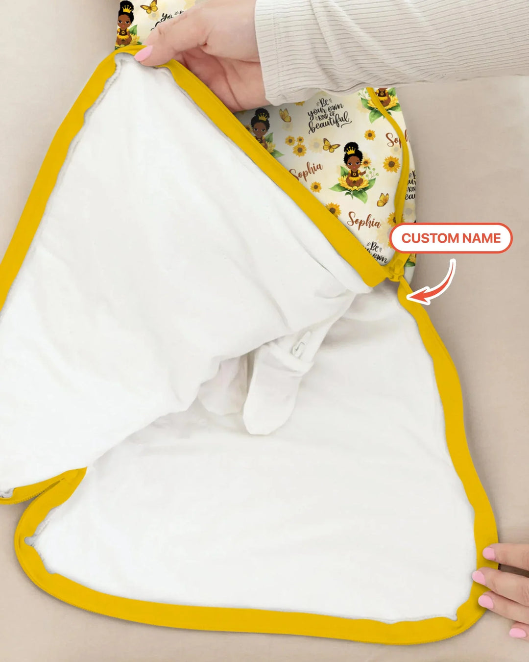 Custom Name Sunflower Queen Bamboo Sleep Bag