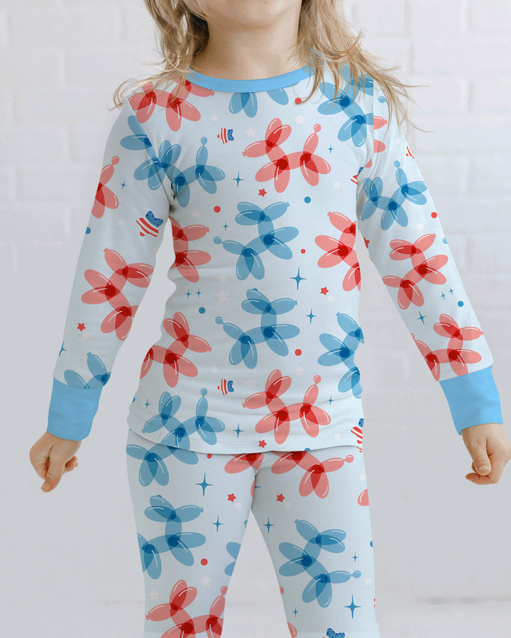 American Balloon Dog Party Bamboo Two Piece Long Sleeve Pajama Set