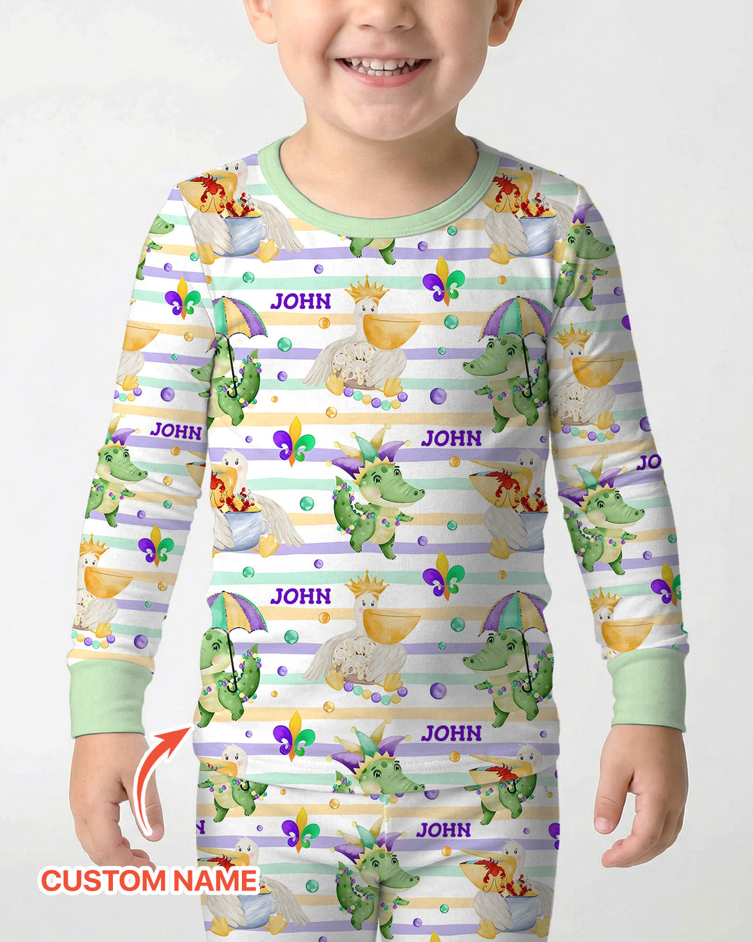Happy Mardi Gras Adventure Family Matching Two Piece Long Sleeve Pajama Set