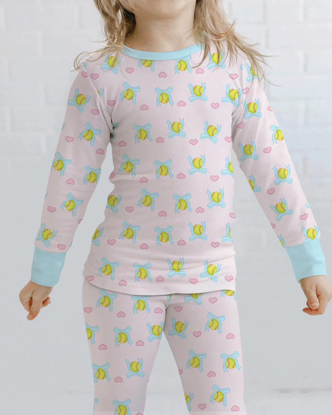Softbal Coquette Bow Two Piece Long Sleeve Pajama Set