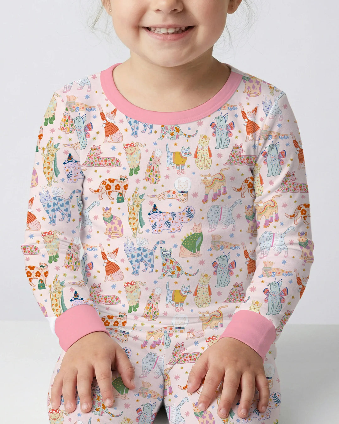 Whimsical Cat Parade Two Piece Long Sleeve Pajama Set