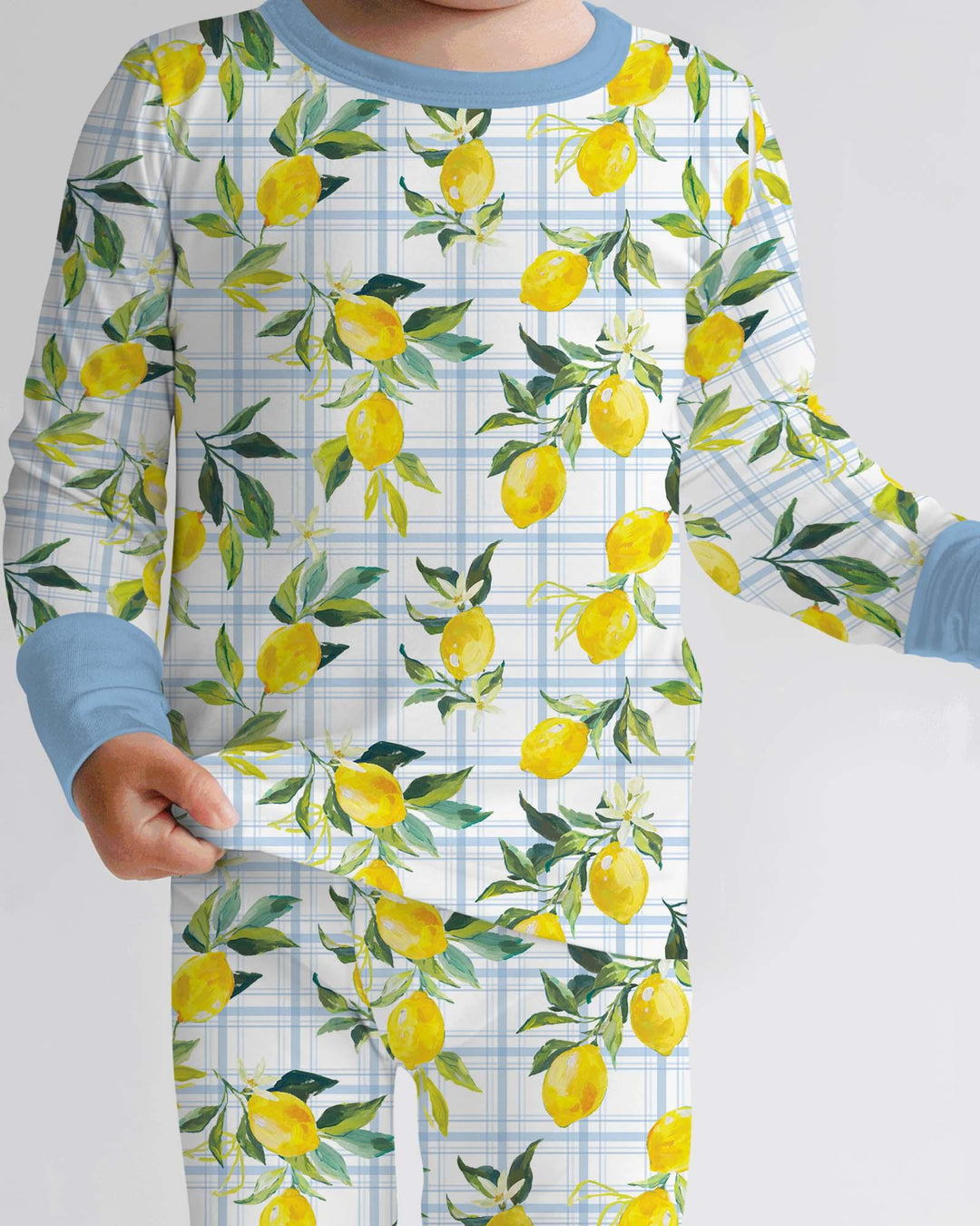 Mediterranean Lemons Family Matching Bamboo Two Piece Long Sleeve Pajama Set