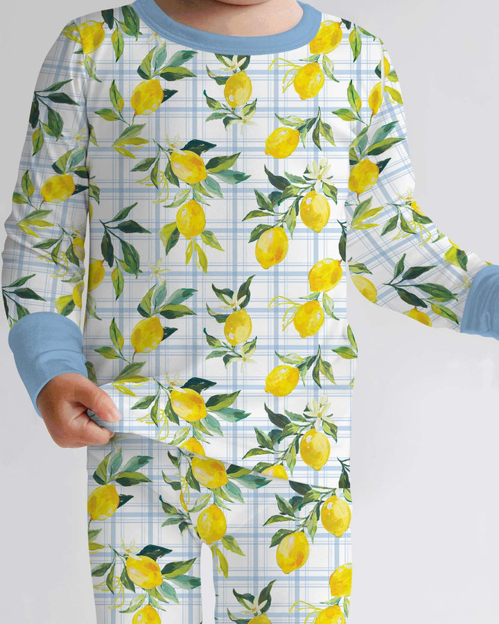 Mediterranean Lemons Family Matching Bamboo Two Piece Long Sleeve Pajama Set