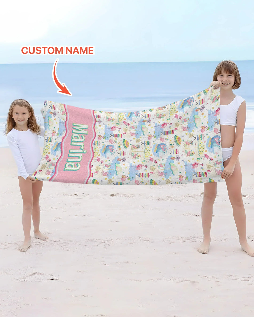Flamingo Beach Familien-Strandtuch aus Bambus