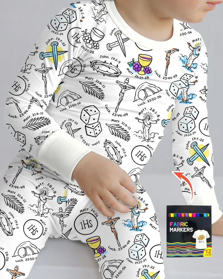 Easter Story Colorable Two Piece Long Sleeve Pajama Set