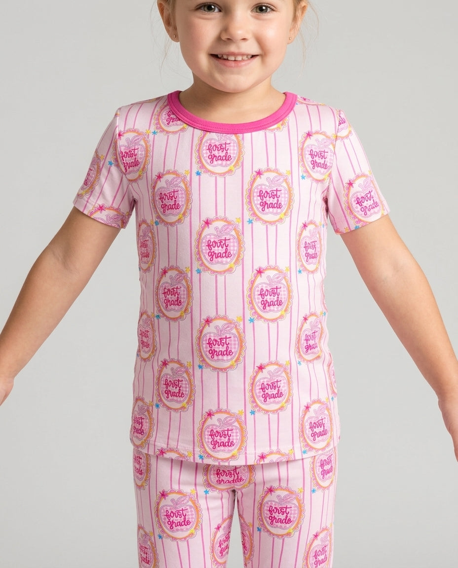 Conjunto de pijama de dos piezas de bambú de manga corta, plantilla personalizada