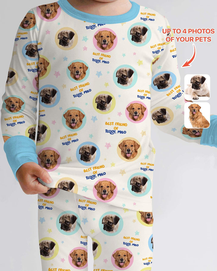 Best Friend Custom Name And Pet Photos Bamboo Two Piece Long Sleeve Pajama Set