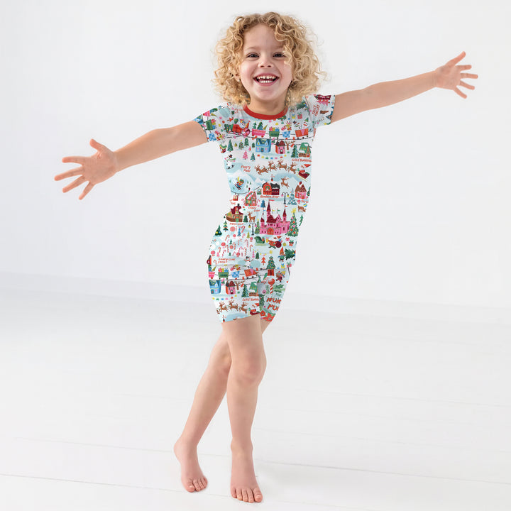 Santa's City Maps Two Piece Short Sleeve Shorts Pajama Set