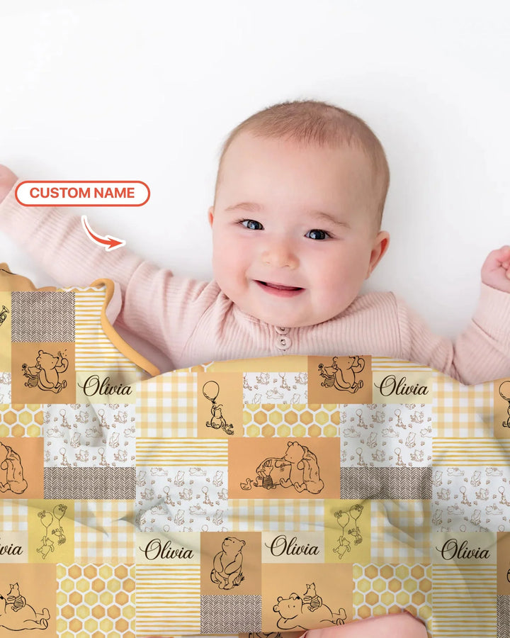 Personalized Classic Bear Patchwork Bamboo Blanket