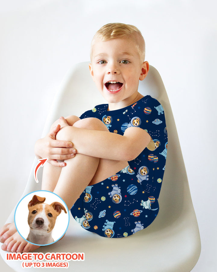 Astronaut Custom Pet Image Family Matching Bamboo Two Piece Short Sleeve Shorts Pajama Set