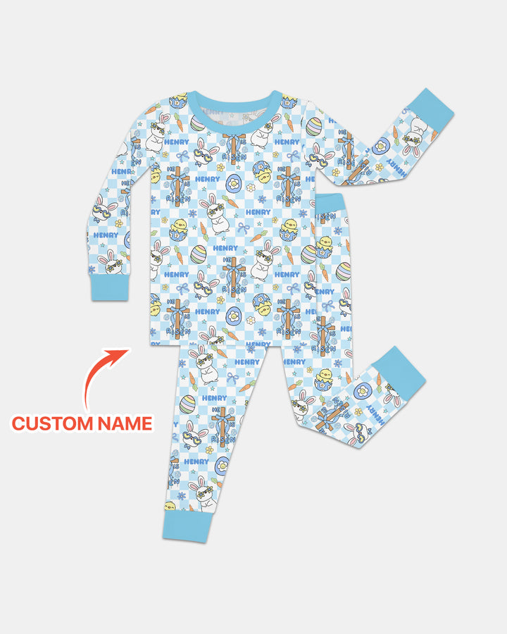Custom Name Retro Easter Two Piece Long Sleeve Pajama Set