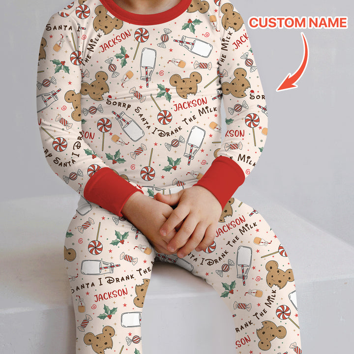 Custom Name Sorry Santa I Drank The Milk Two Piece Long Sleeve Pajama Set