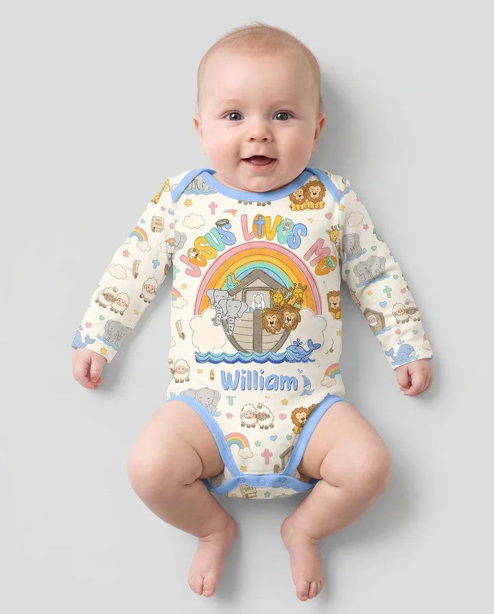 Custom Name Noah's Ark Jesus Loves Me Bamboo Bodysuit
