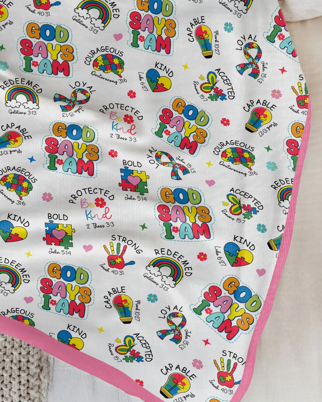 God Says I Am Autism Awareness Bamboo Blanket
