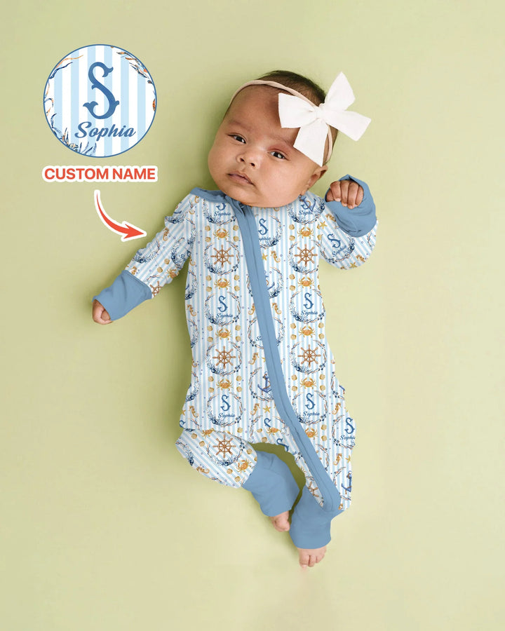 Pijama convertible con cremallera de bambú personalizado "Bon Voyage"