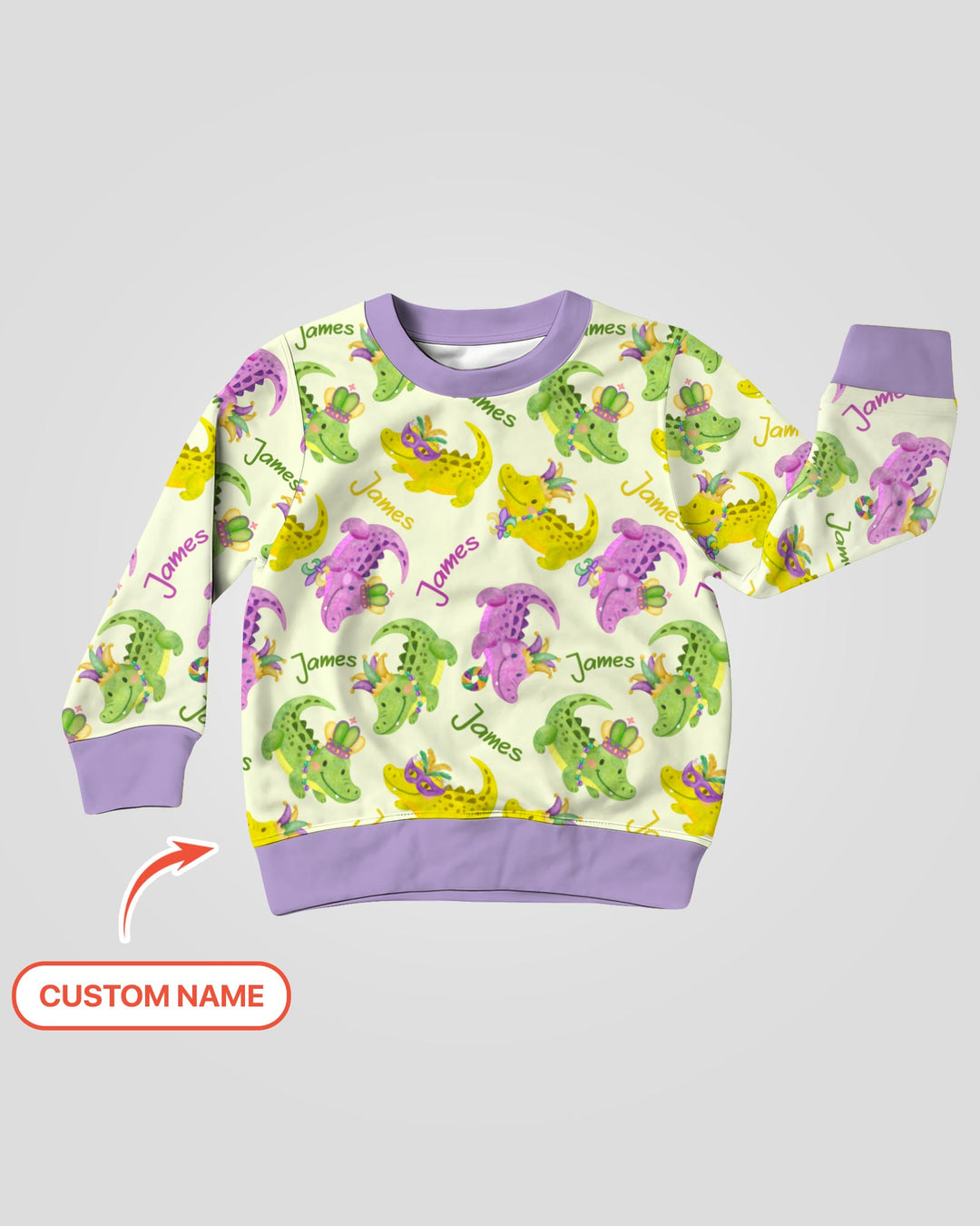 Custom Name Mardi Gras Alligator Crewneck Sweatshirt