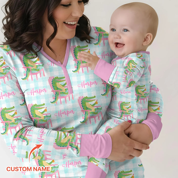 Custom Name Preppy Later Gator Bamboo Women Pajama Set