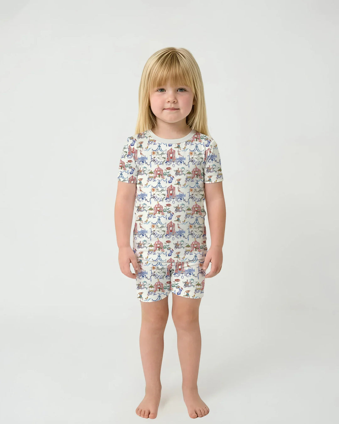 Vintage Lousiana Circus Toile Family Matching Bamboo Two Piece Short Sleeve Shorts Pajama Set