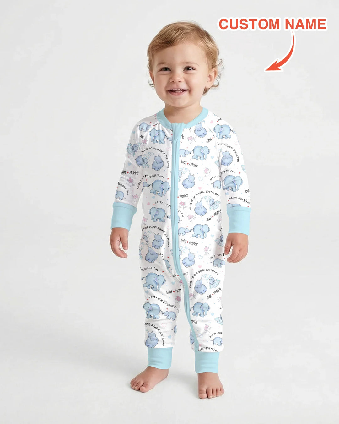 Custom Name Mother & Baby Elephant Convertible Zippy