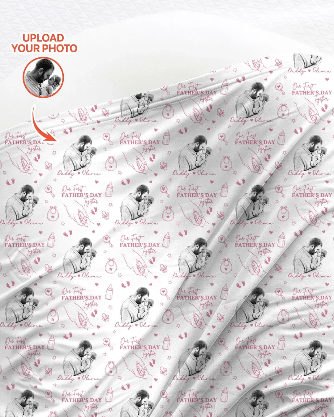 Custom Photo Our First Father's Day Together swaddle blanket