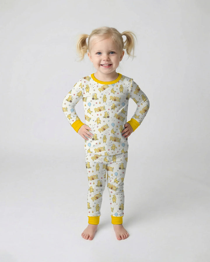 Conjunto de pijama de manga larga de dos piezas de bambú Mama & Mini Honey Bear