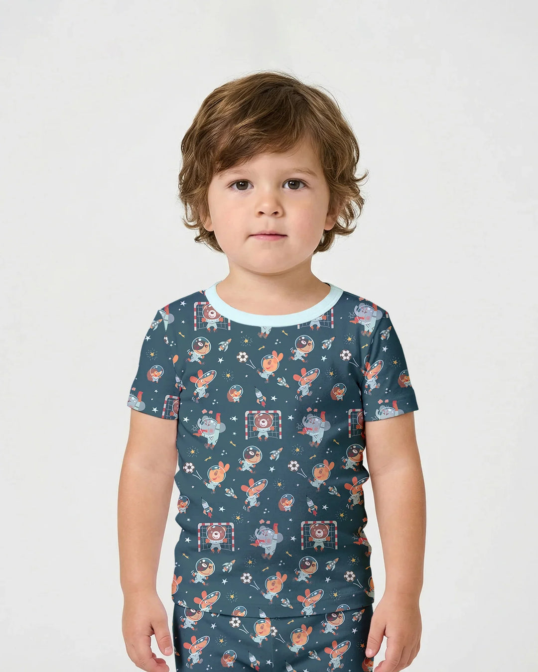 Space Soccer Bamboo Two Piece Short Sleeve Shorts Pajama Set