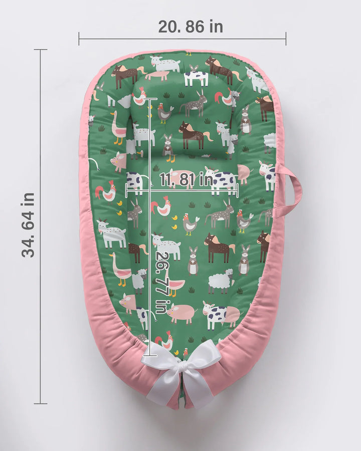 Green Farm Animals Bamboo Baby Nest Bed