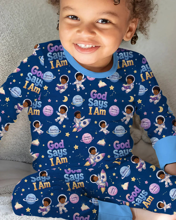 Black Boy God Says I Am Bamboo Two Piece Long Sleeve Pajama Set