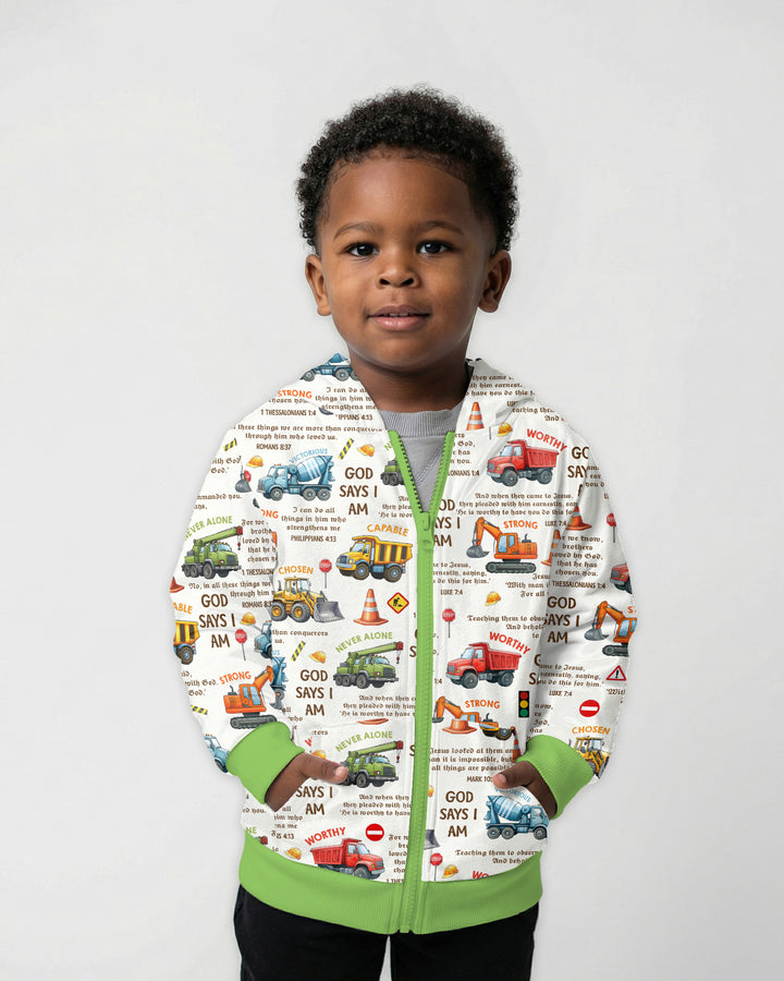 Bible Verse Construction Trucks  Zip Hoodie