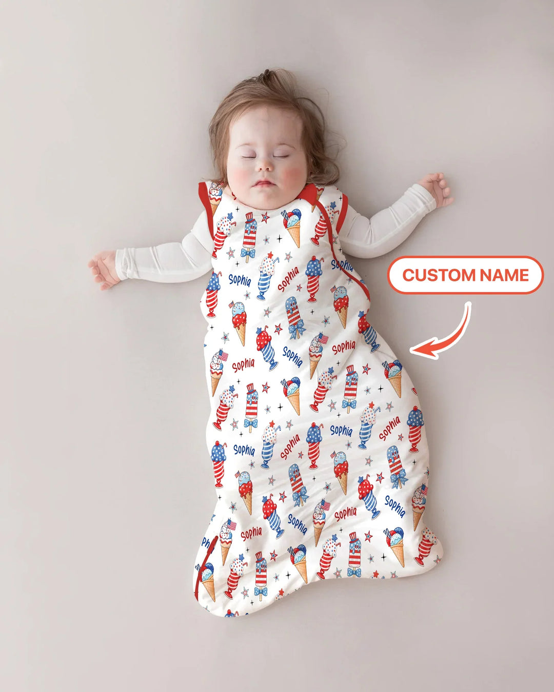 Custom Name Red, White & Ice Cream Bamboo Sleep Bag