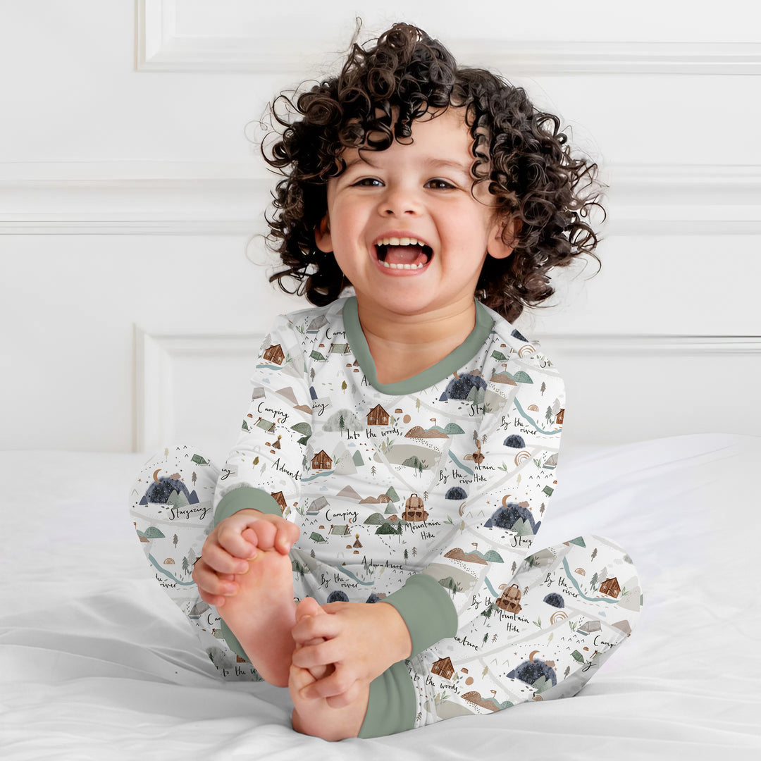 Camping Route Map Two Piece Long Sleeve Pajama Set