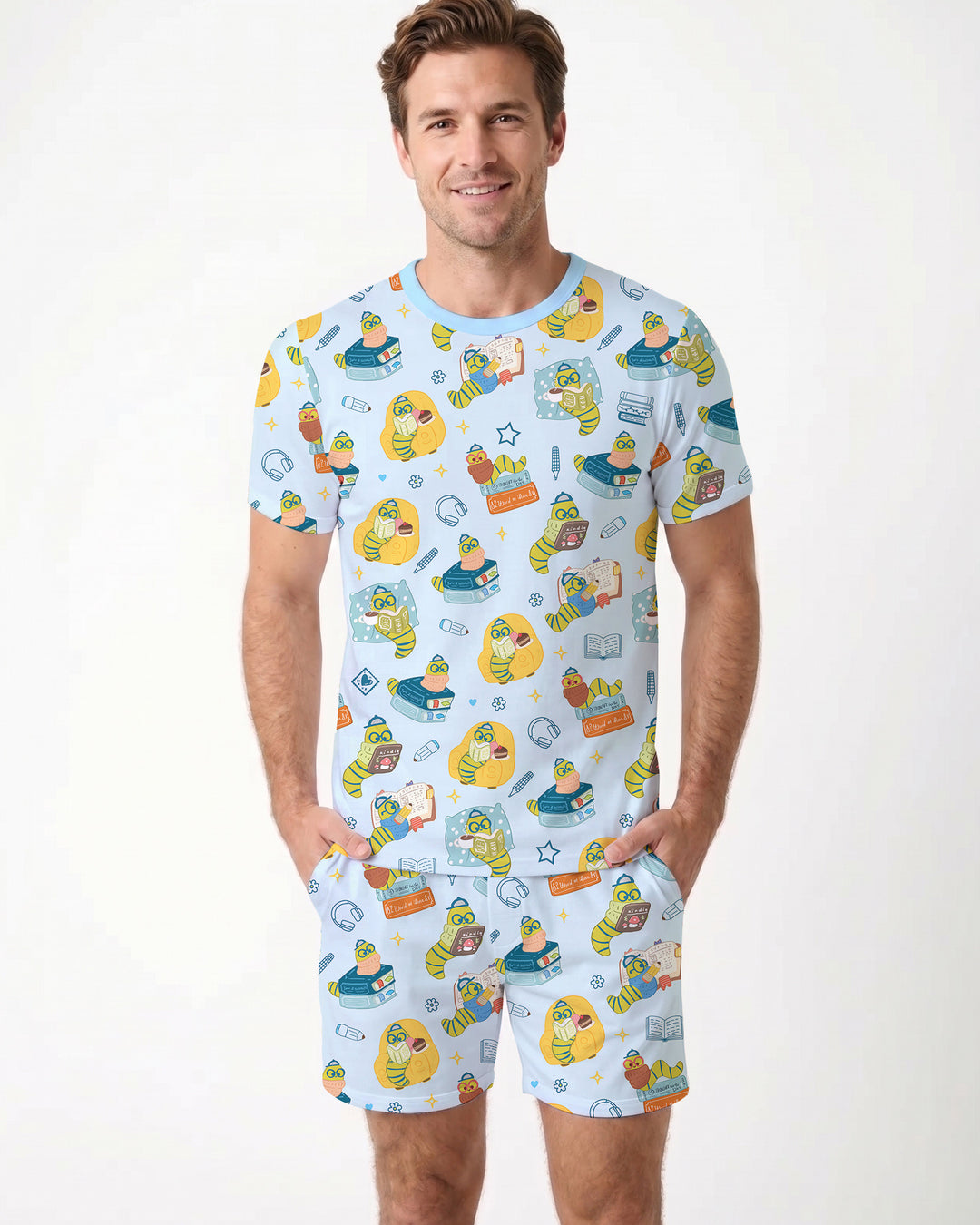 Little Book Worm Family Matching Bamboo Men Short Sleeve Short Pajama Set