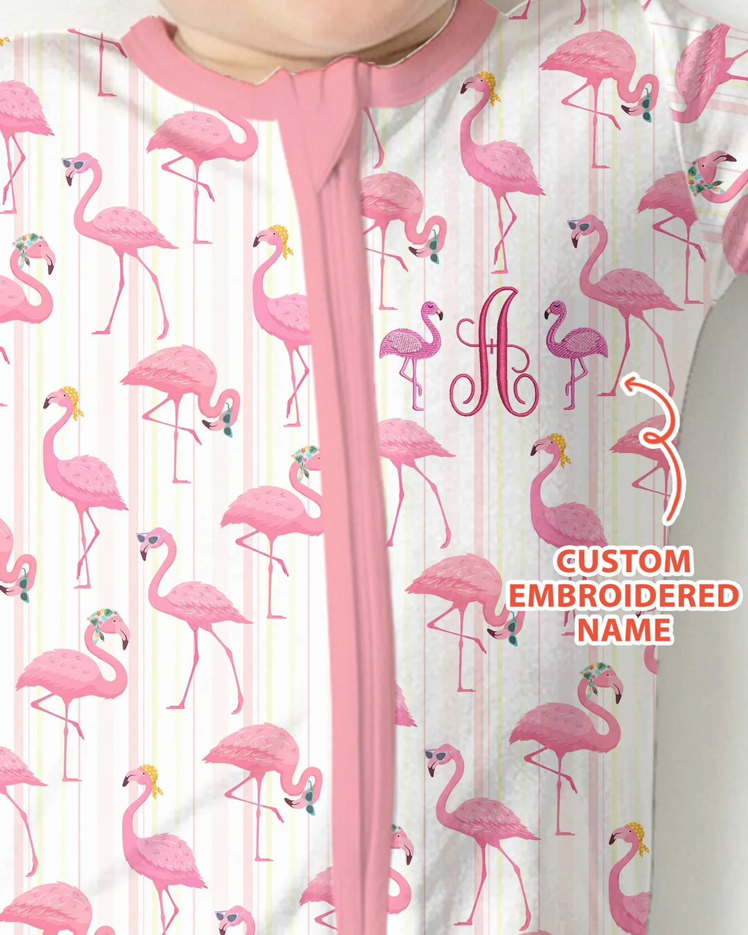 Custom Name Embroidered Flamingo Bamboo Convertible Zippy