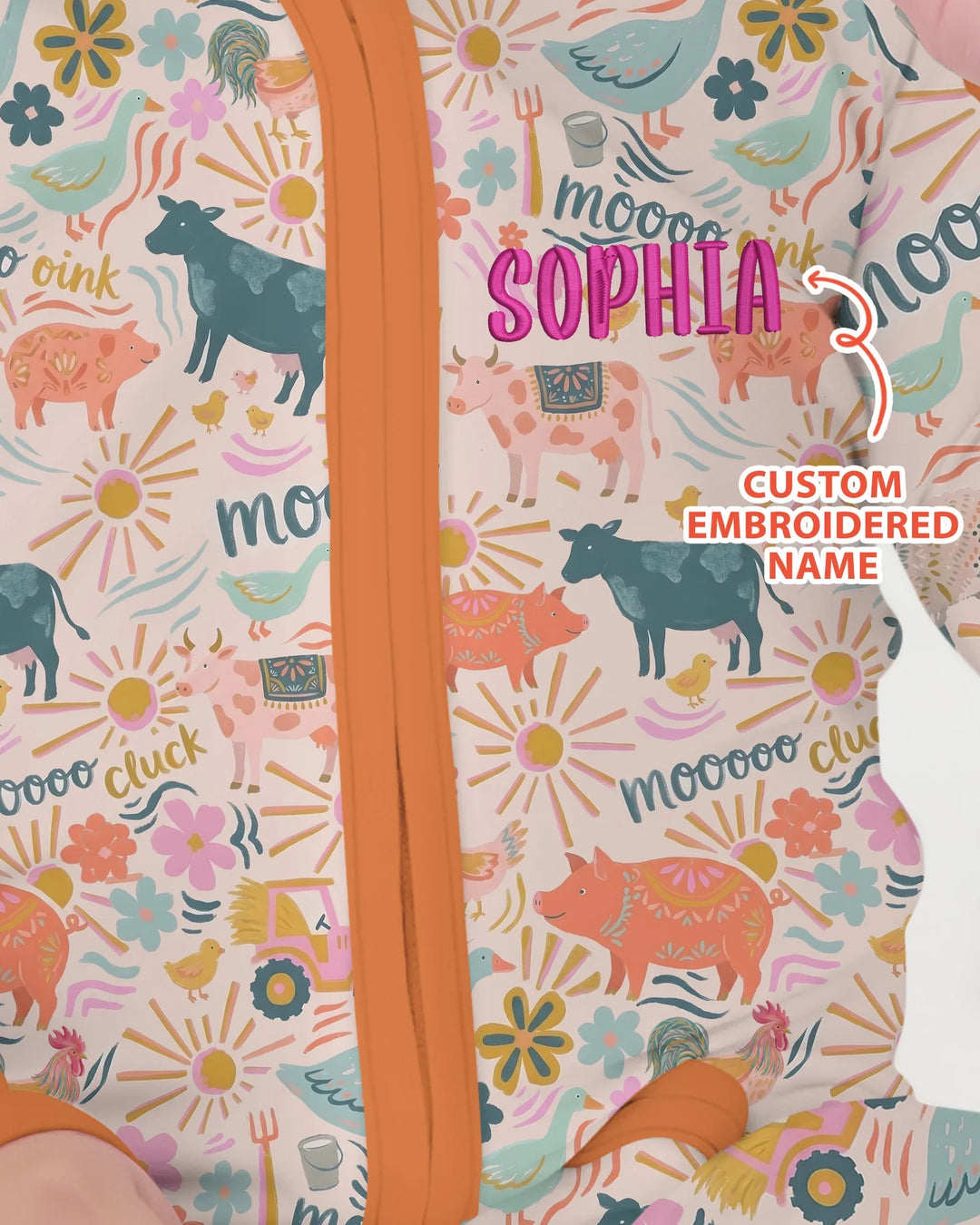 Custom Name Embroidered Colorful Farm Life Bamboo Convertible Zippy
