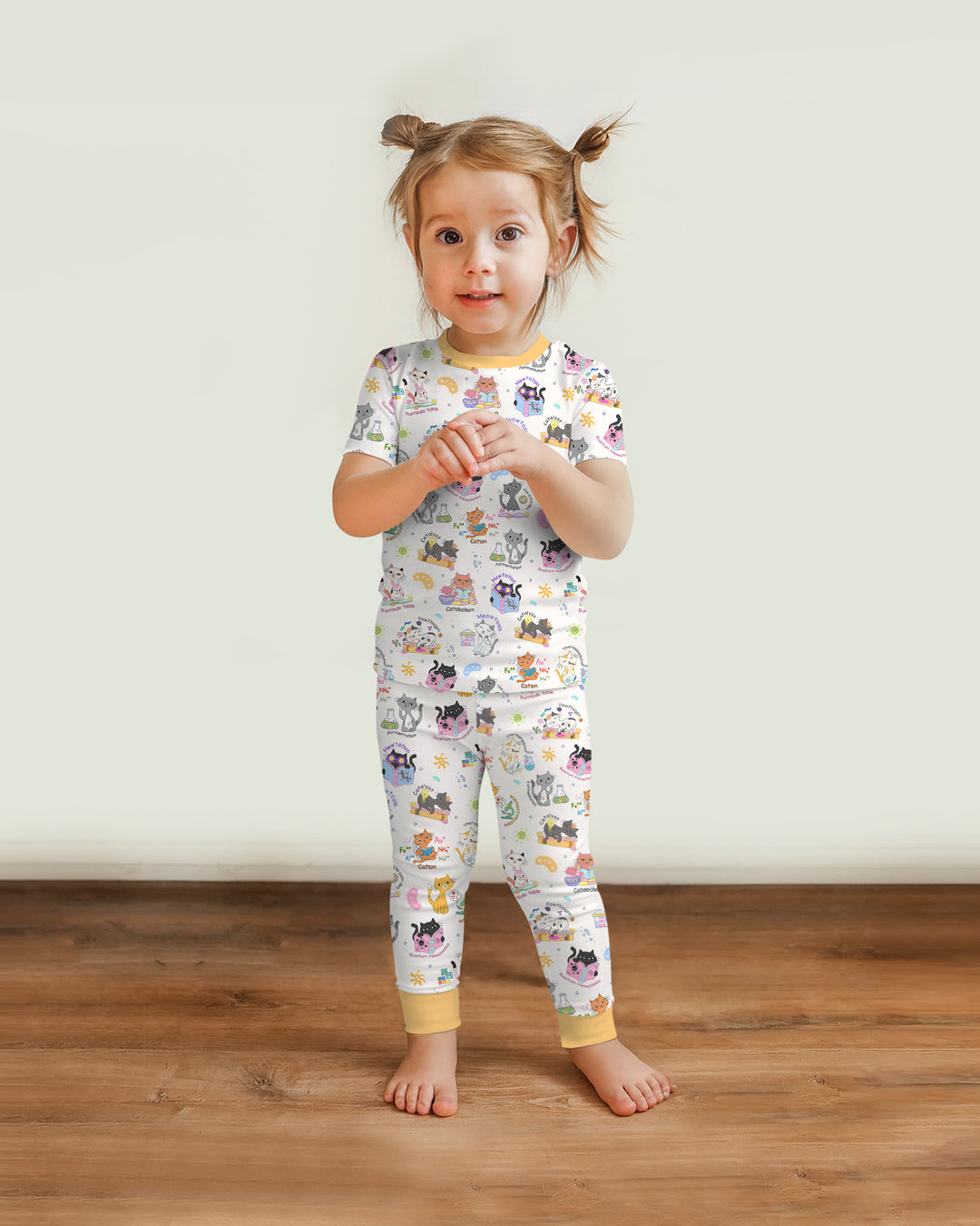 Funny Cat Love Scientist Bamboo Two Piece Short Sleeve Pajama Set