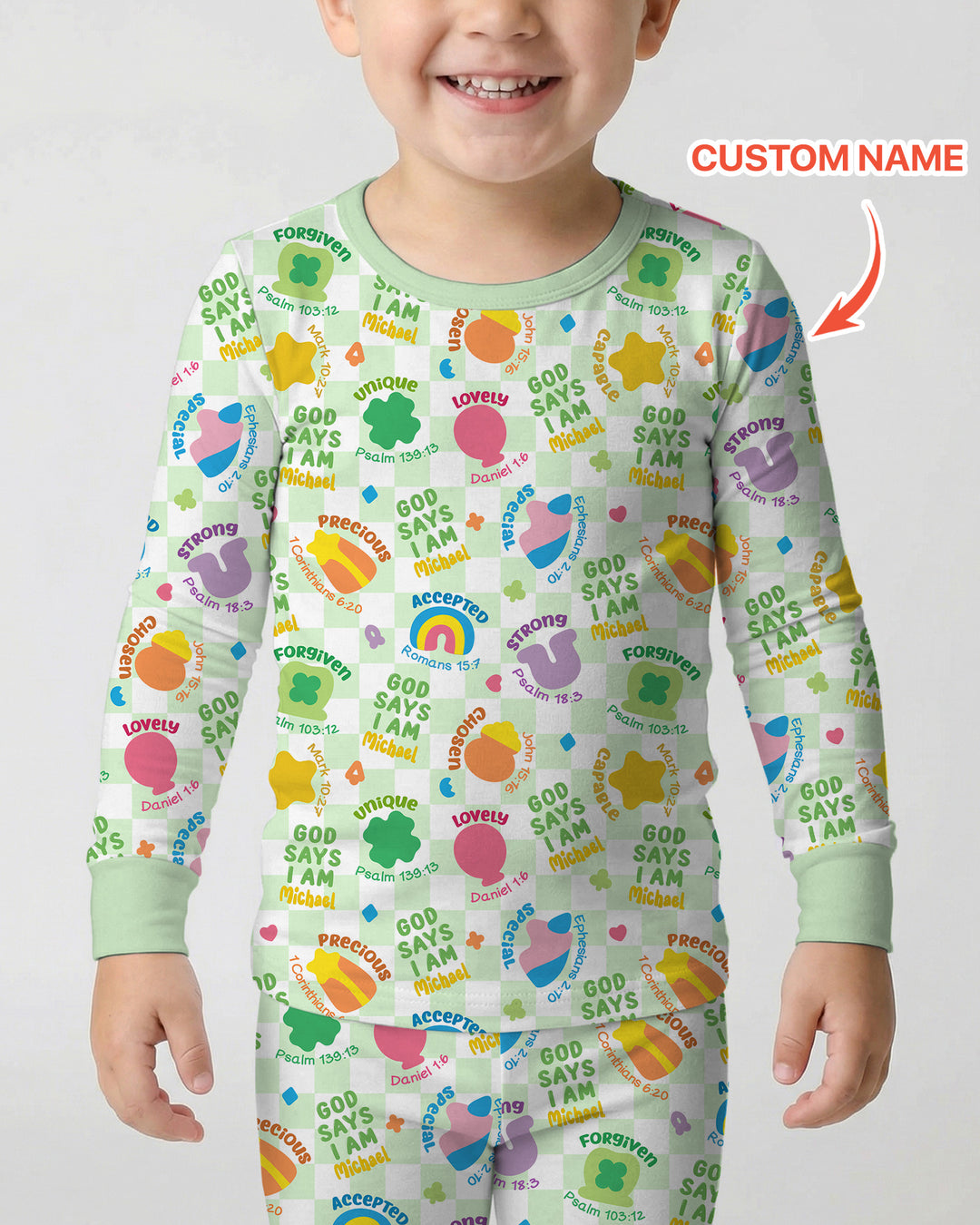 God Says I Am St. Patrick’s Day Custom Name Family Matching Two Piece Long Sleeve Pajama Set
