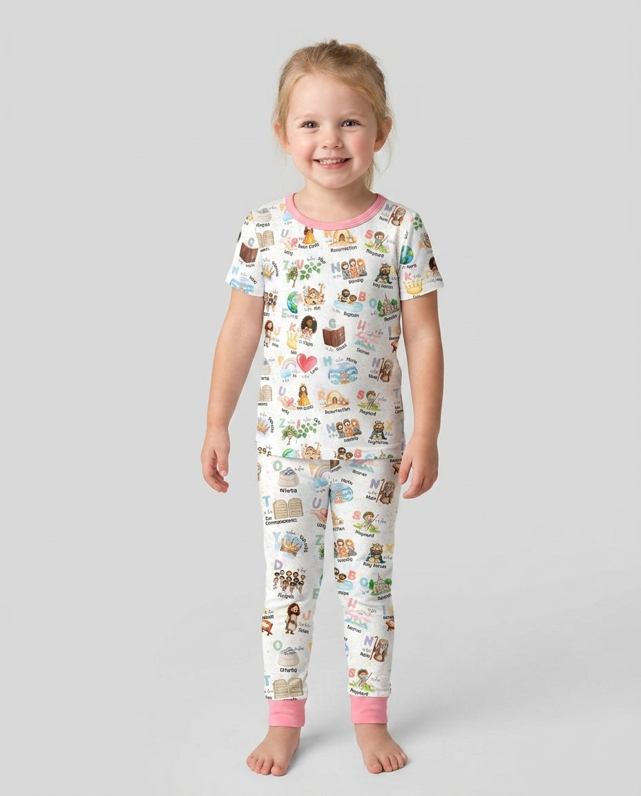 Bible ABC Alphabet Bamboo Two Piece Short Sleeve Pajama Set