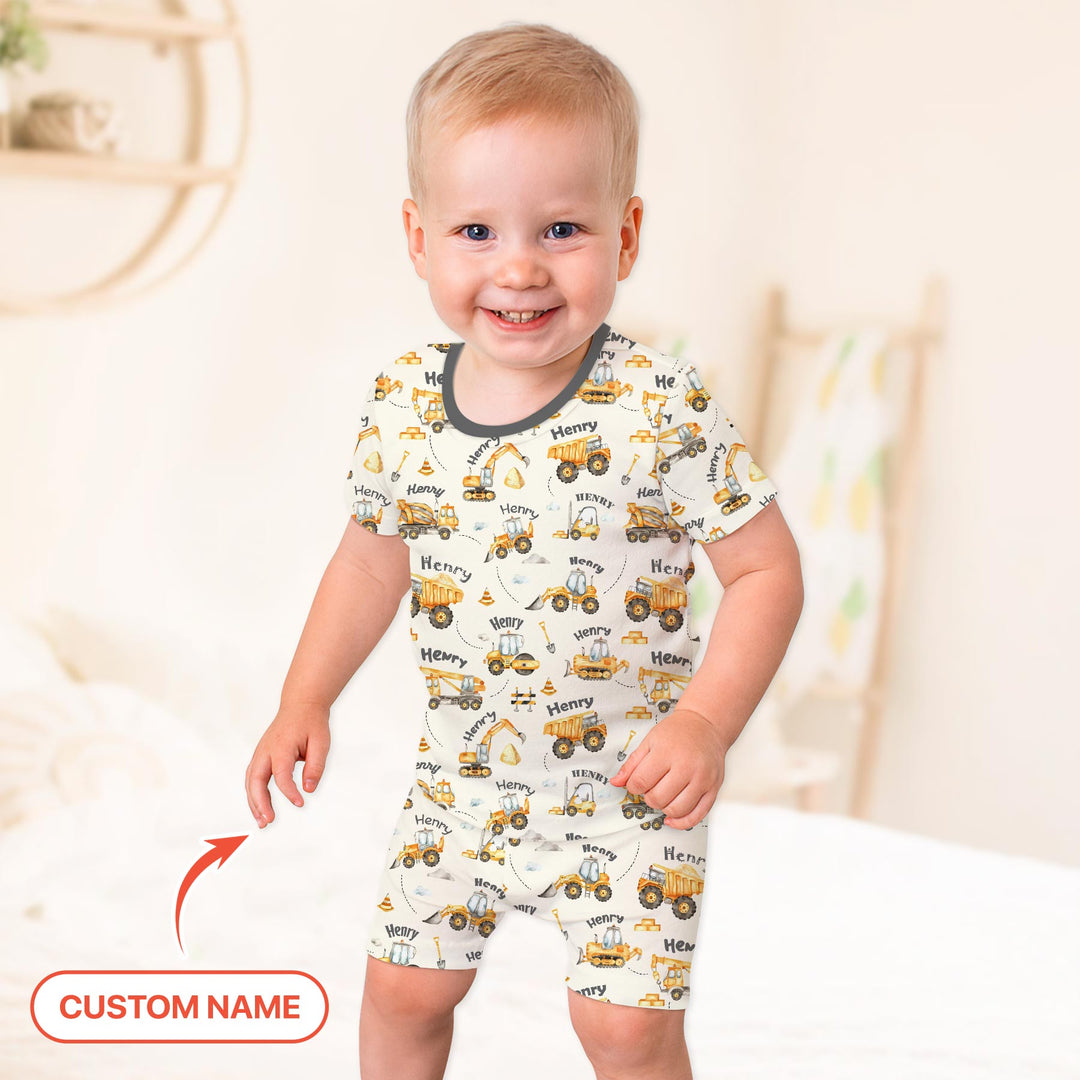 Constructions Machines Custom Name Two Piece Short Sleeve Shorts Pajama Set