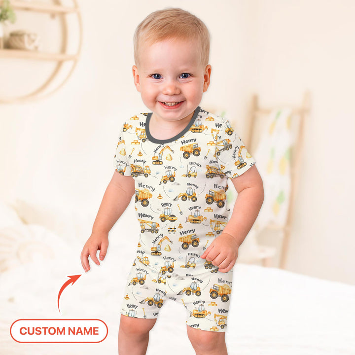Constructions Machines Custom Name Two Piece Short Sleeve Shorts Pajama Set