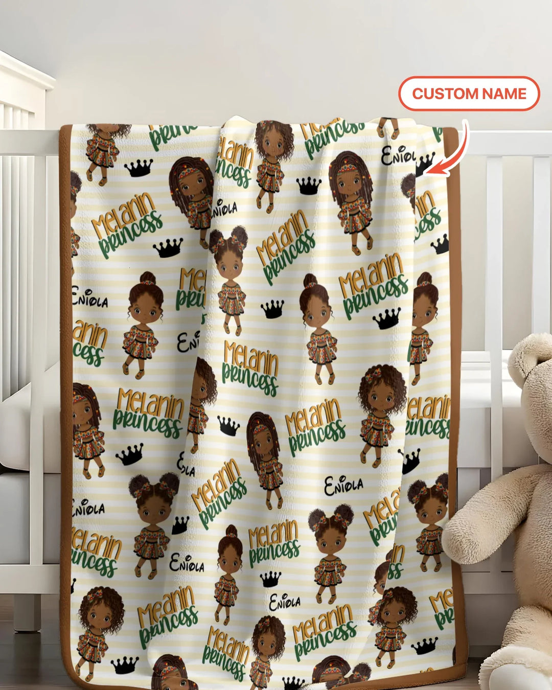Custom Name Melanin Princess Bamboo Blanket