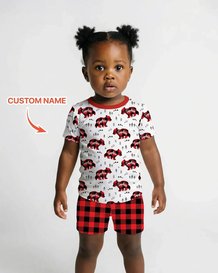 Custom Name Family Bear Matching Bamboo Two Piece Short Sleeve Shorts Pajama Set