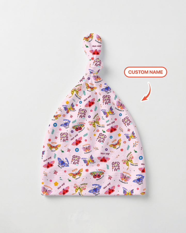 Grüne Knotenmütze mit Bauernhoftieren