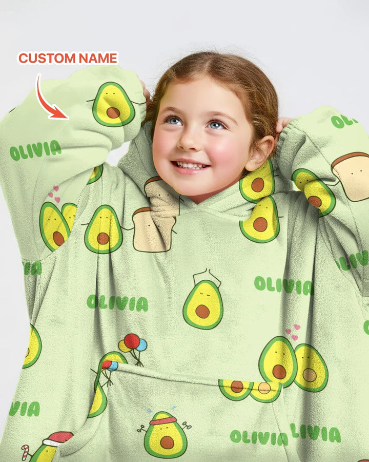 Custom Name Cute Avocado Blanket Hoodie