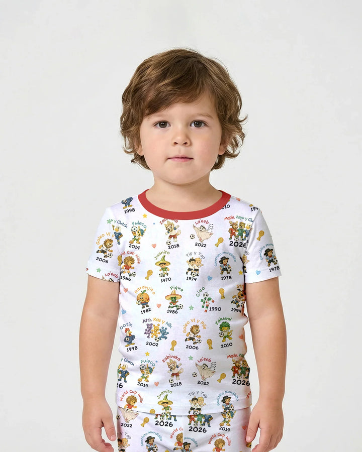Soccer cup Mascots Bamboo Two Piece Short Sleeve Shorts Pajama Set