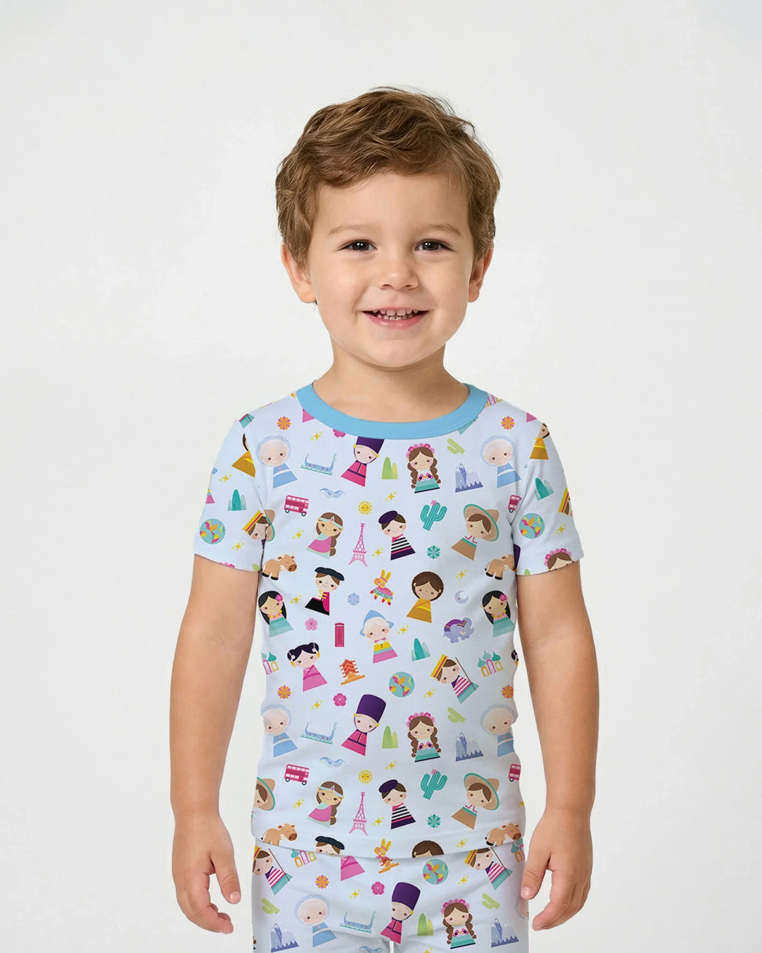 Tiny Friends Around the World Bamboo Two Piece Short Sleeve Pajama Set