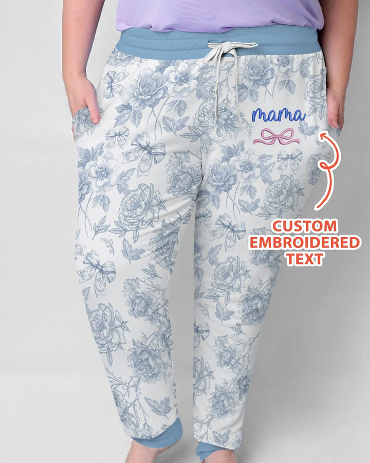 Custom Embroidered Mommy and Me Toile Matching Bamboo Women Pajama Set
