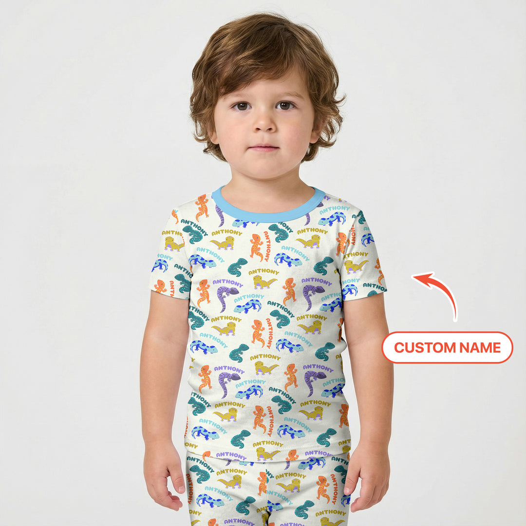 Custom Name Little Salamander Two Piece Short Sleeve Shorts Pajama Set