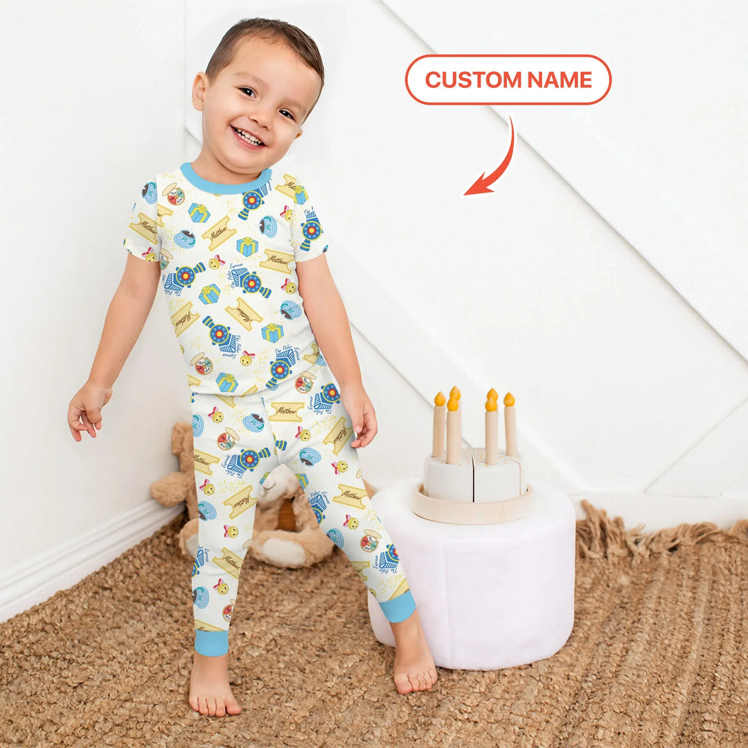 Express Train Christmas Two Piece Short Sleeve Pajama Set