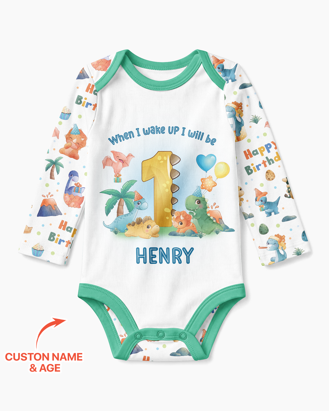 Custom Name When I Wake Up Birthday Dino Bamboo Bodysuit
