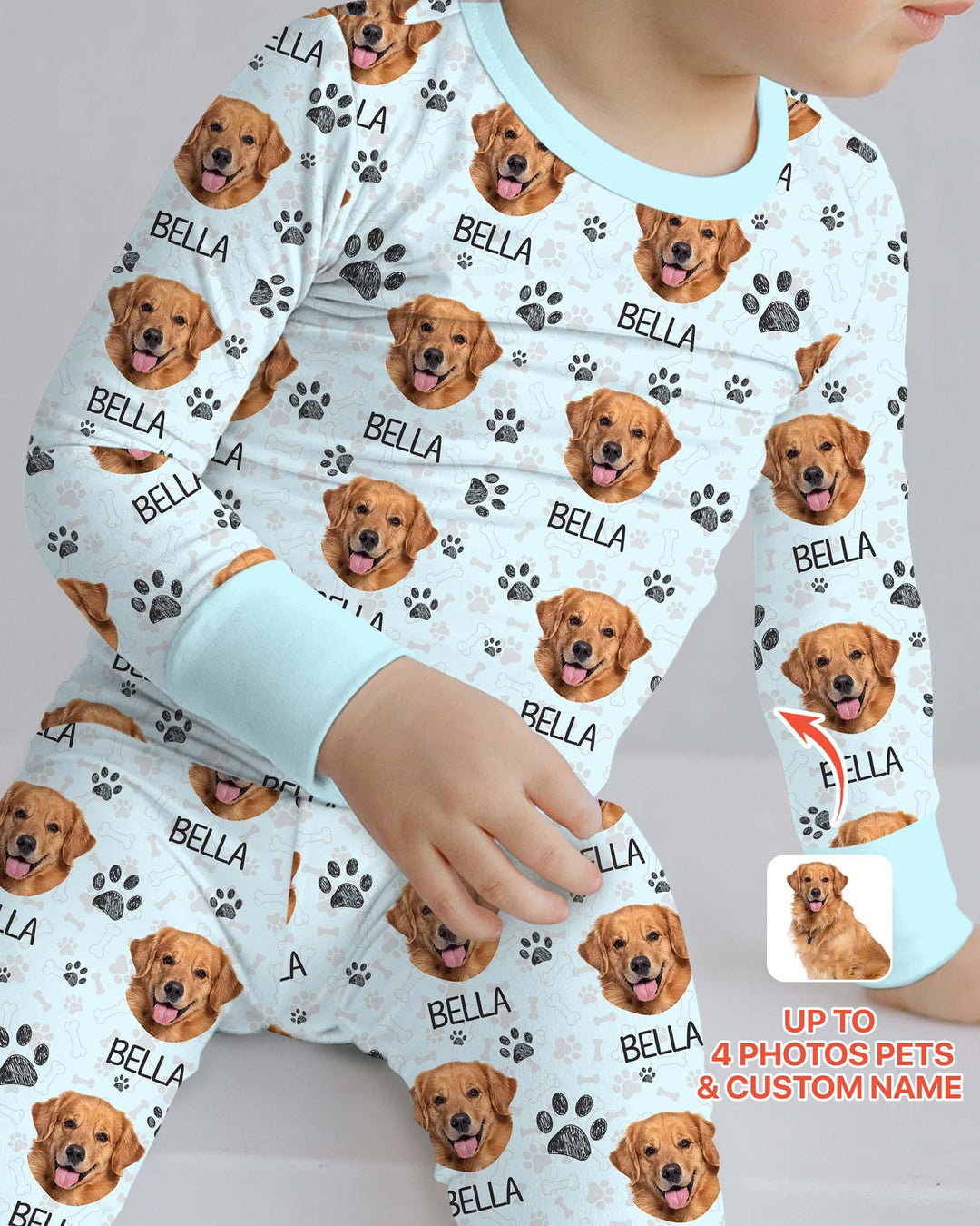 Pijama de dos piezas de bambú con manga larga y foto personalizada de perro con huella